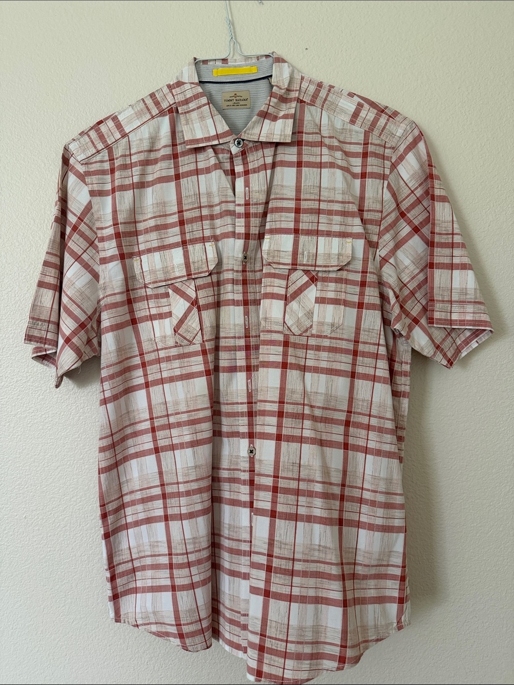 Tommy Bahama Red and White Plaid Short-Sleeve Button-Up Shirt LG
